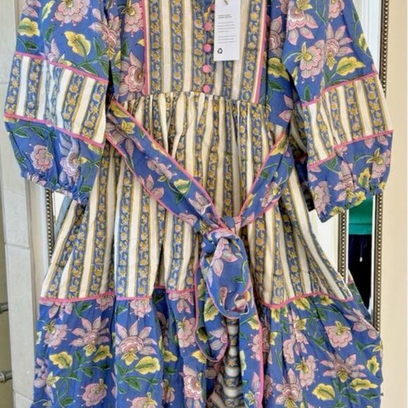Sue Sartor Dresses & Skirts - Women's Midi Dress in Blue Floral Stripe - Sue Sartor